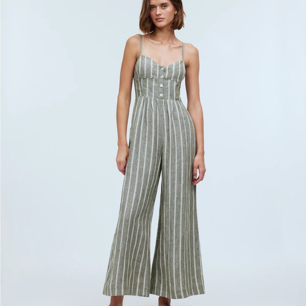 NWT Madewell 100% linen jumpsuit. Wide leg, elastic on back, adjustable straps.